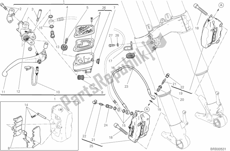 Todas as partes de Sistema De Freio Dianteiro do Ducati Diavel Xdiavel USA 1260 2019